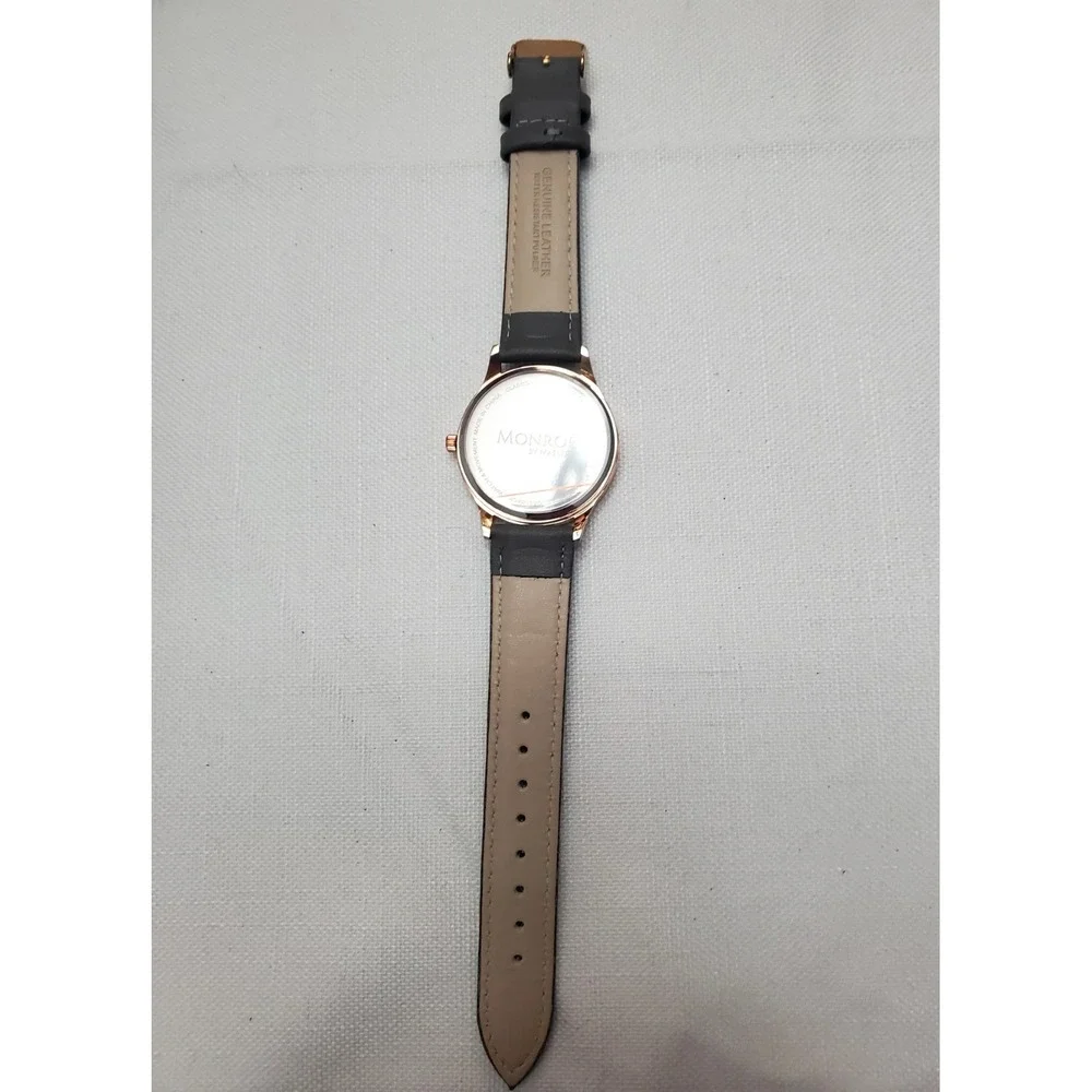 Monroe Maestro Classique Women's Watch Sunburst‎ Rose Gold Gray Genuine Leather